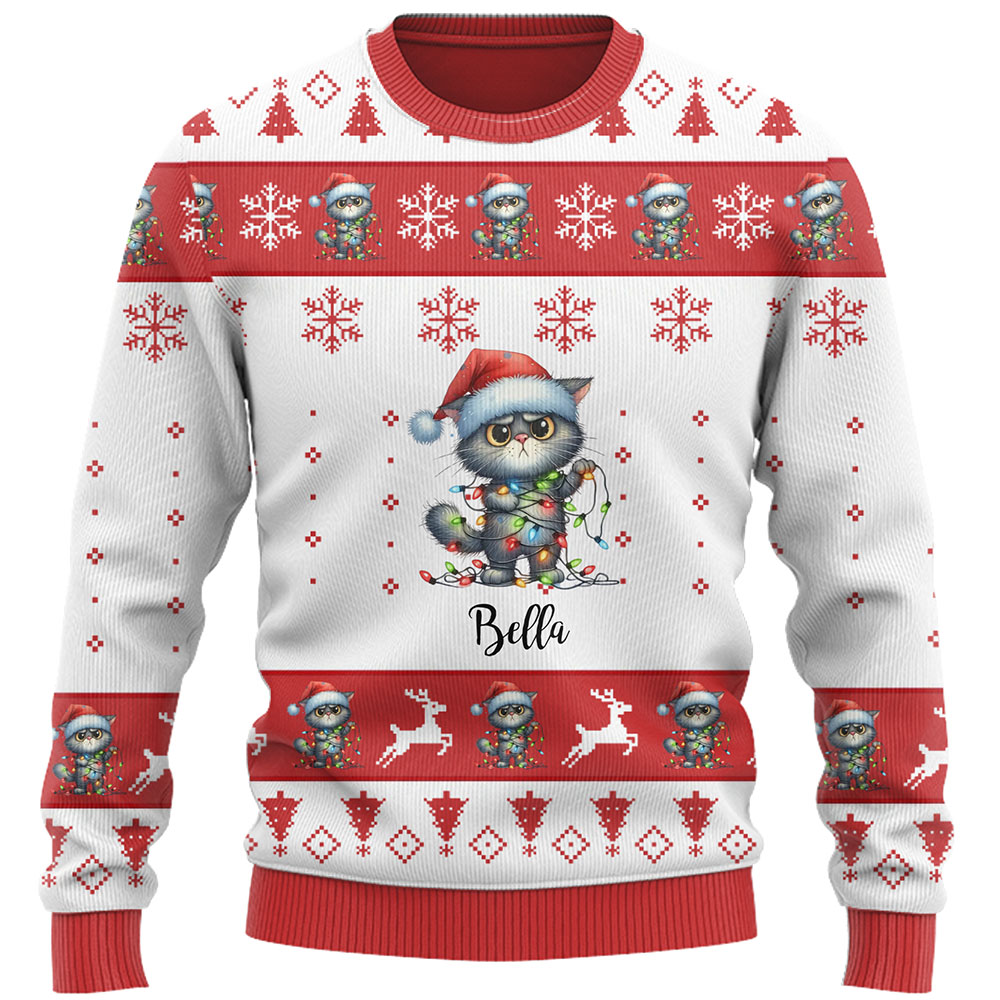 Custom Funny Cat Ugly Christmas Sweater 2